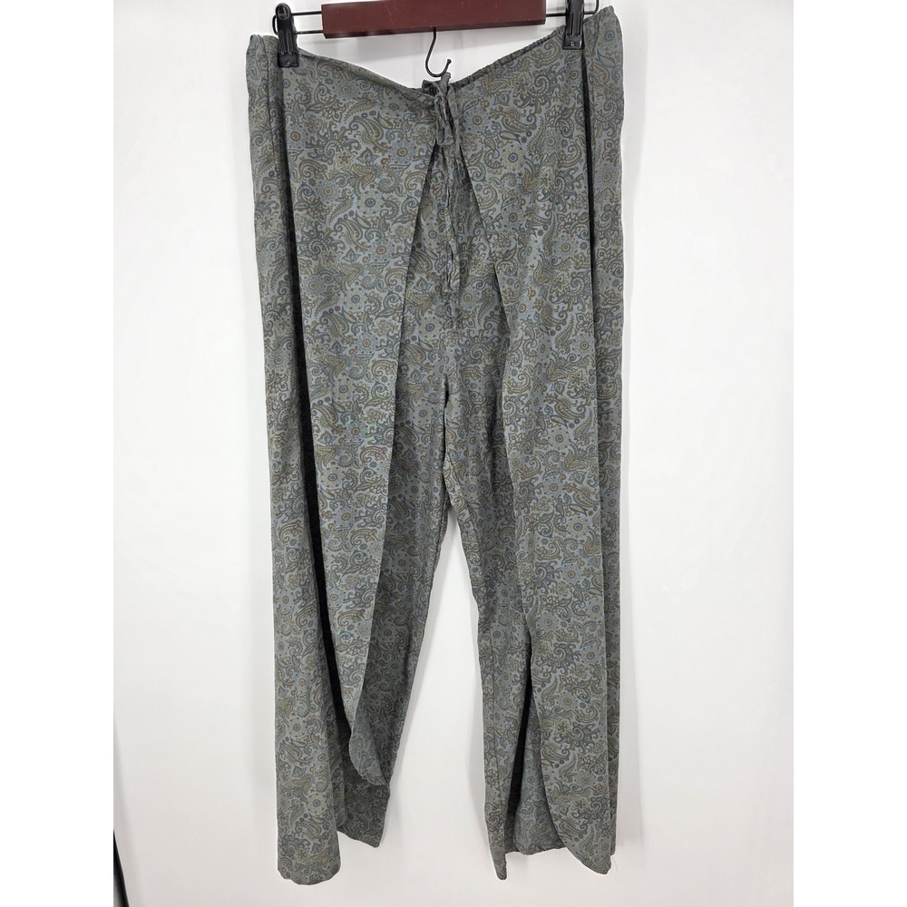 Earthbound Trading Co Womens Paisley Wrap Front Wide Leg Boho Pants Gray Size XL